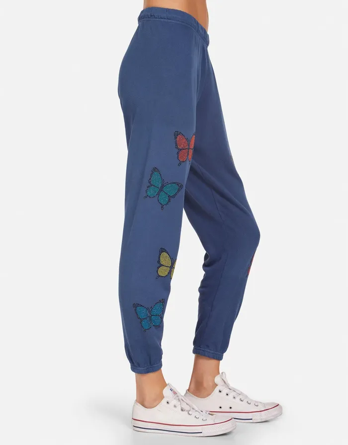 Alana Crystal Butterfly Denim Navy Women039s Lauren Moshi Crop Sweatpants