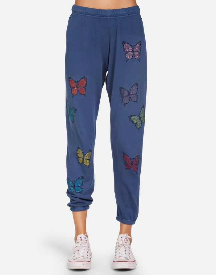 Alana Crystal Butterfly Denim Navy Women039s Lauren Moshi Crop Sweatpants