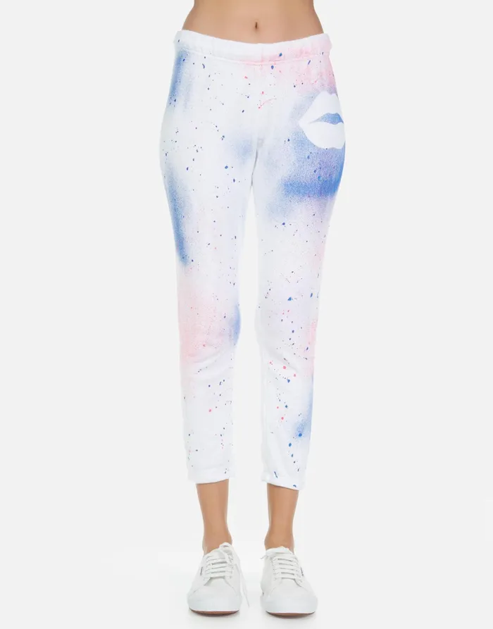 Alana Galaxy Lip White Galaxy Splatter Women039s Lauren Moshi Crop Sweatpants