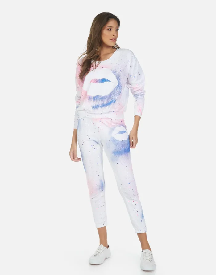 Alana Galaxy Lip White Galaxy Splatter Women039s Lauren Moshi Crop Sweatpants