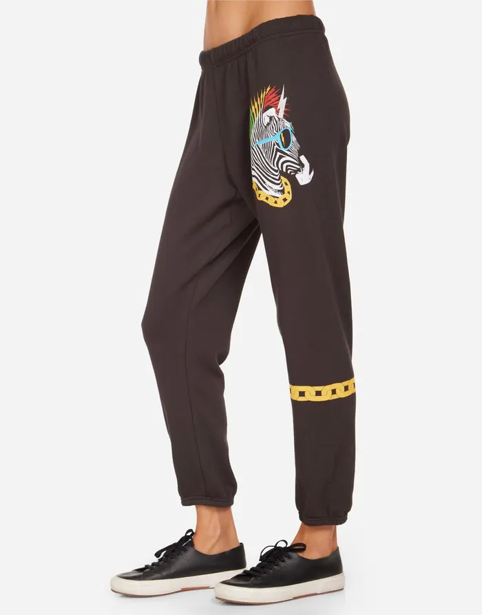 Alana Lightning Zebra Onyx Women039s Lauren Moshi Crop Sweatpants