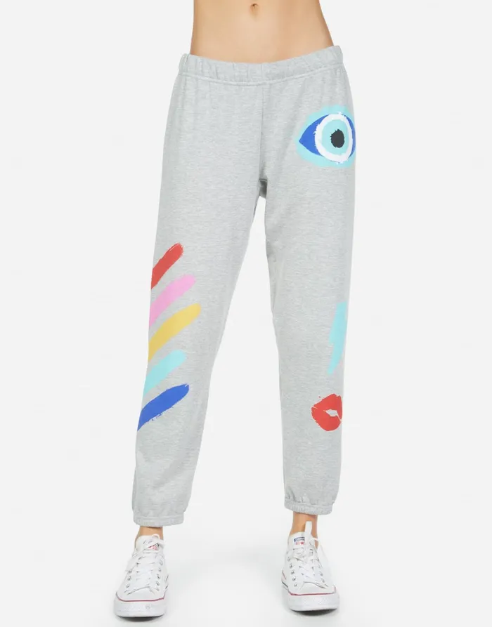 Alana Painted Evil Eye Heather Grey Women039s Lauren Moshi Crop Sweatpants