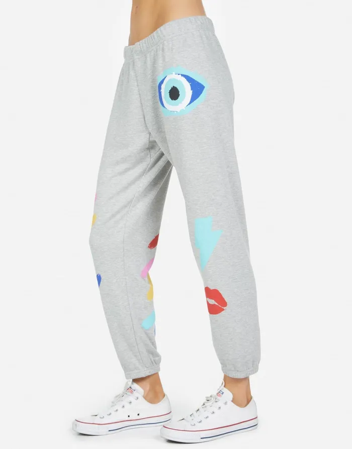 Alana Painted Evil Eye Heather Grey Women039s Lauren Moshi Crop Sweatpants