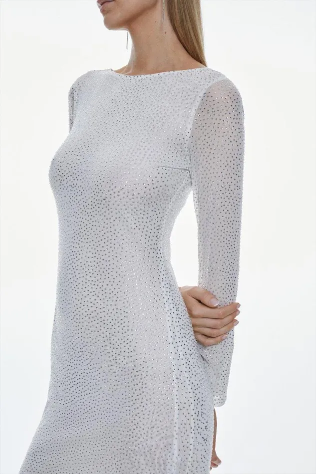 All Over Embellished Jersey Long Sleeve Maxi Dress White Women Karen Millen Dresses