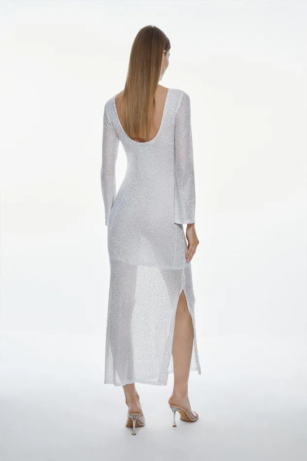 All Over Embellished Jersey Long Sleeve Maxi Dress White Women Karen Millen Dresses