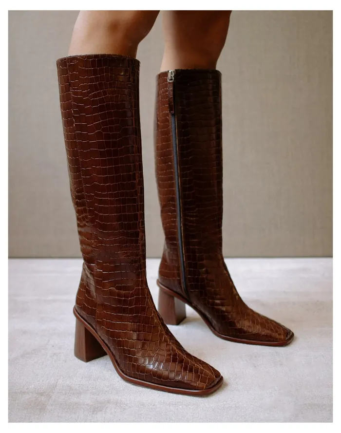 ALOHAS Leather East Knee High Boots In Crocodile Embossed Brown Women Madewell Boots ALOHAS Leather East Knee High Boots In Crocodile Embossed Brown Women Madewell Boots
