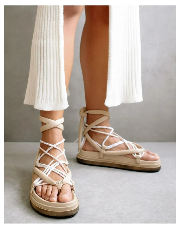 ALOHAS Leather Jungle Lace Up Sandals Almond Women Madewell Sandals