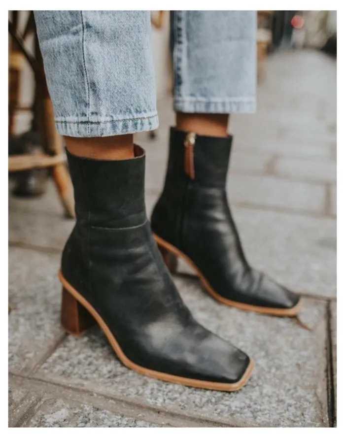 ALOHAS Leather West Block Heeled Boots Washed Black Women Madewell Boots ALOHAS Leather West Block Heeled Boots Washed Black Women Madewell Boots