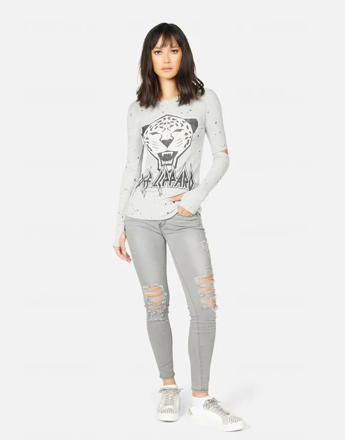 Amora Tiger Def Leppard Heather Grey Women039s Lauren Moshi Long Sleeve