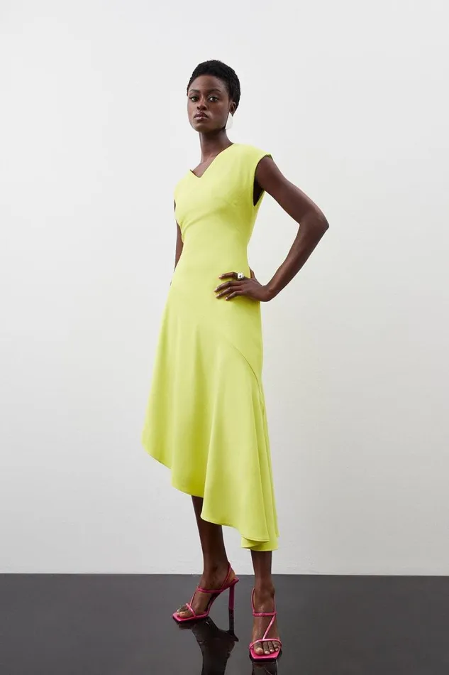 Asymmetric Hem Detail Cap Sleeve Dress Lime Women Karen Millen Dresses