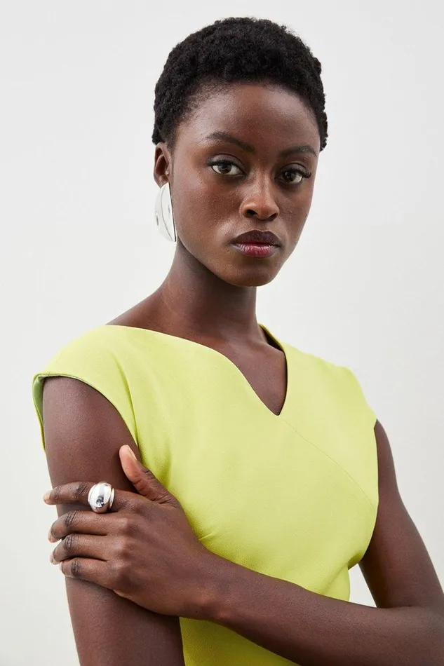 Asymmetric Hem Detail Cap Sleeve Dress Lime Women Karen Millen Dresses