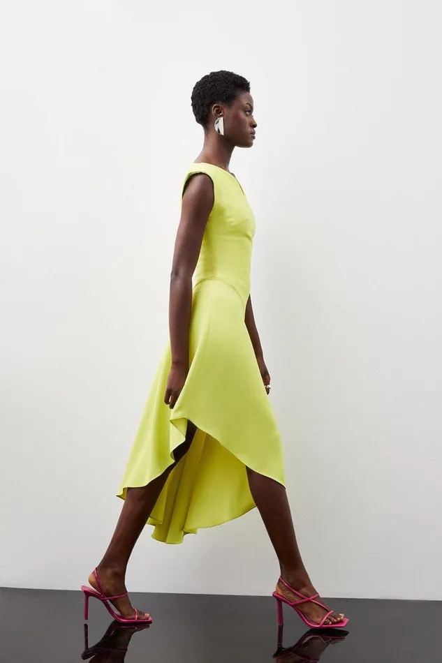 Asymmetric Hem Detail Cap Sleeve Dress Lime Women Karen Millen Dresses