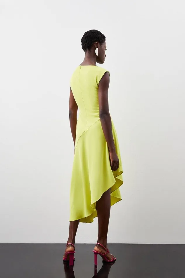 Asymmetric Hem Detail Cap Sleeve Dress Lime Women Karen Millen Dresses