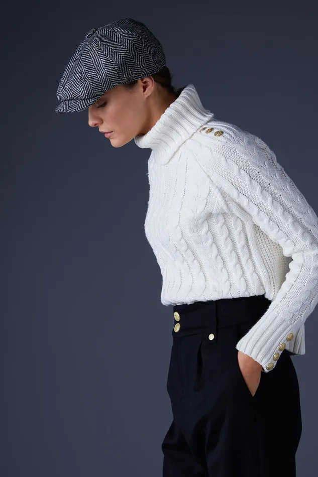 Baker Boy Cap Wide Tooth Black Herringbone Women Holland Cooper Hats
