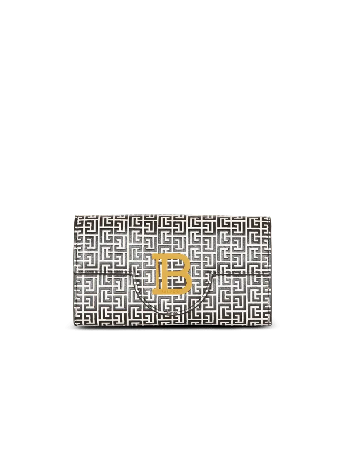 Balmain Clutches Women BBuzz Wallet In Monogrammed Embossed Calfskin Black