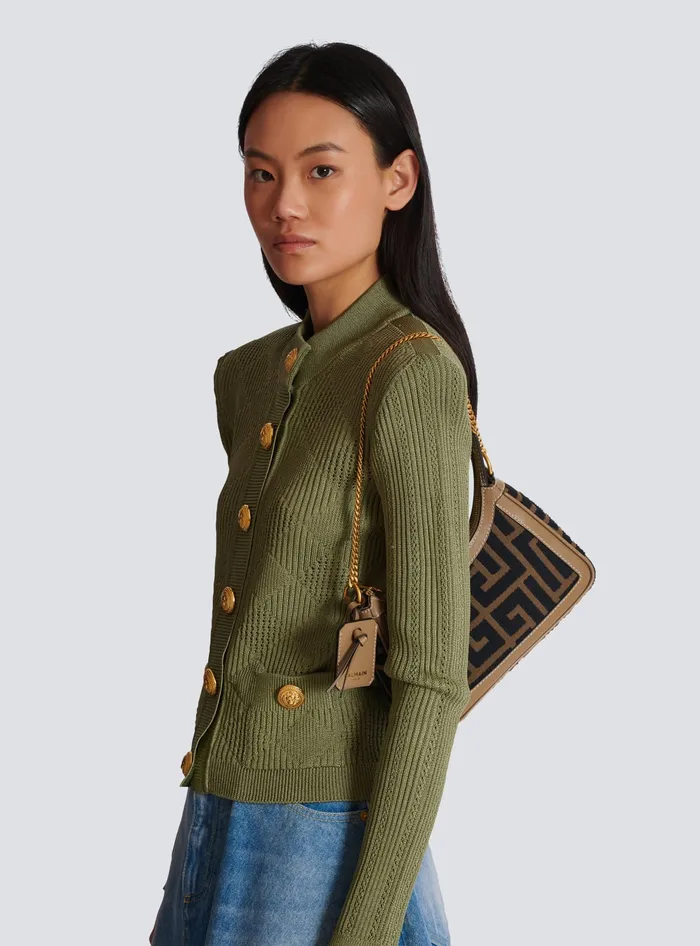 Balmain Crossbody Bags Women BArmy Shoulder Bag In PB Labyrinth Jacquard Black