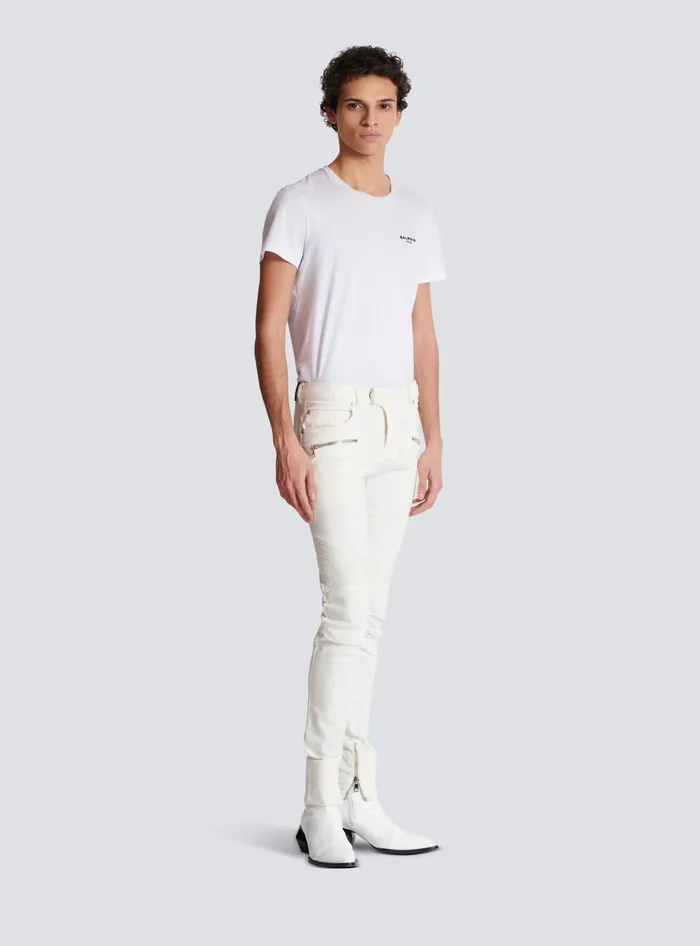 Balmain Denim Men Biker Jeans In White Denim White
