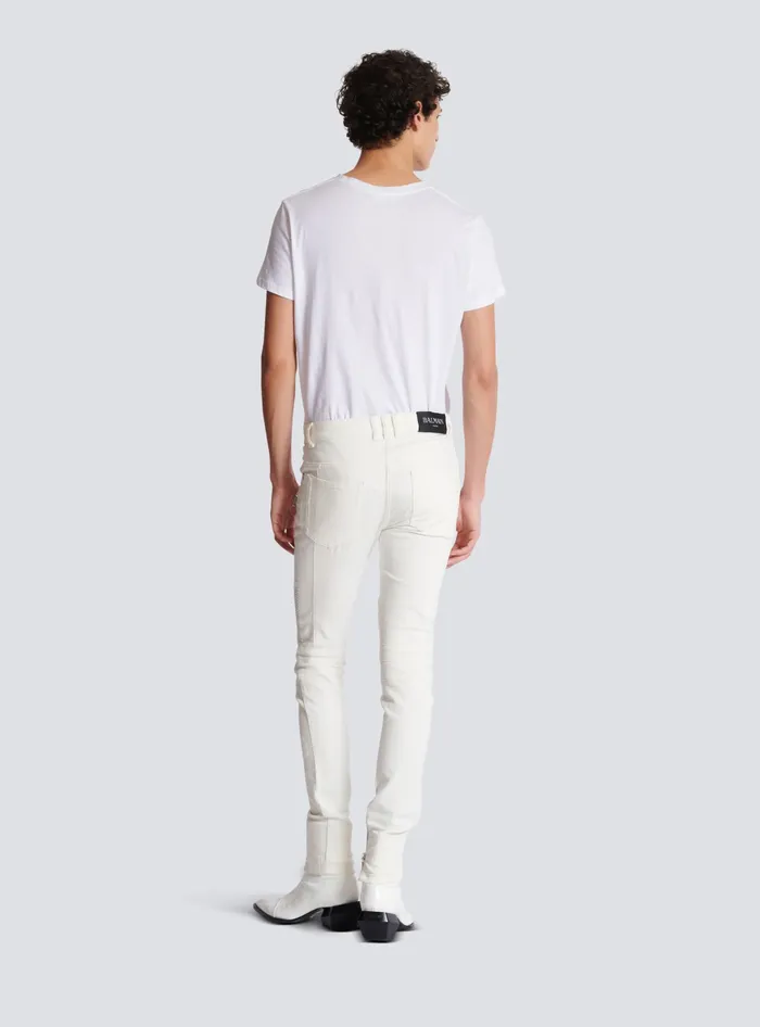 Balmain Denim Men Biker Jeans In White Denim White