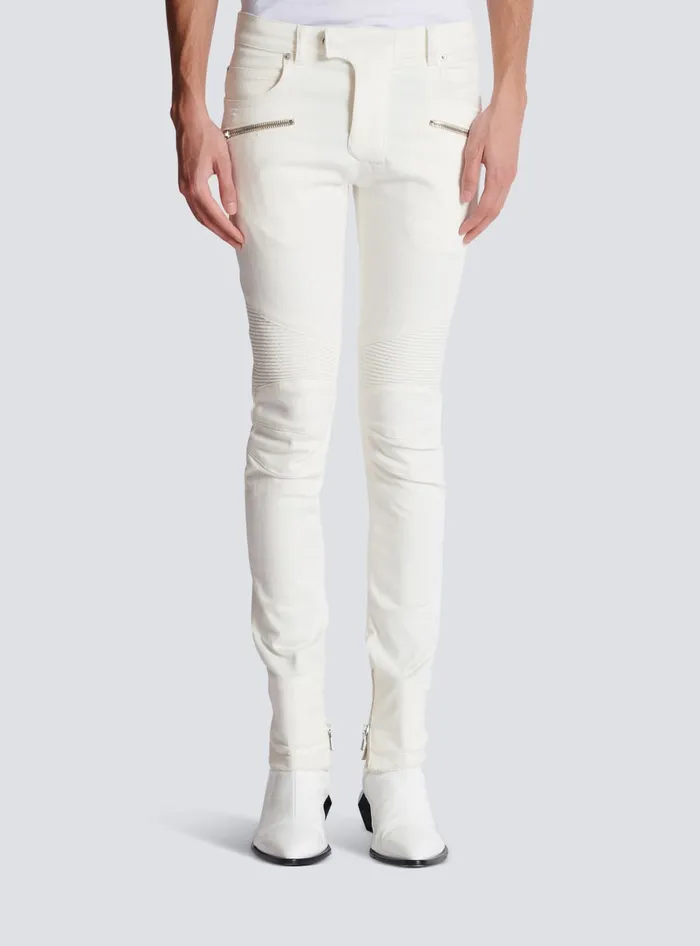Balmain Denim Men Biker Jeans In White Denim White