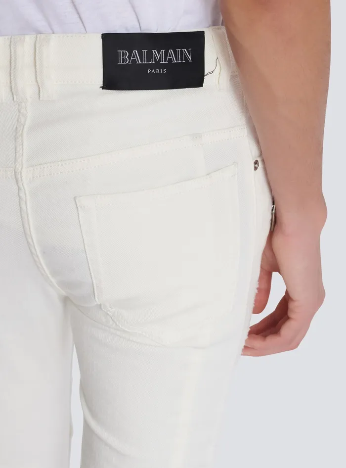 Balmain Denim Men Biker Jeans In White Denim White