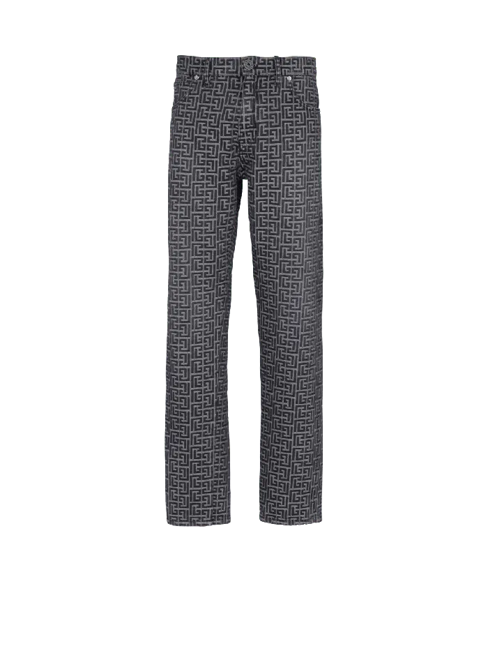 Balmain Denim Men Monogrammed Jacquard Denim Jeans Black