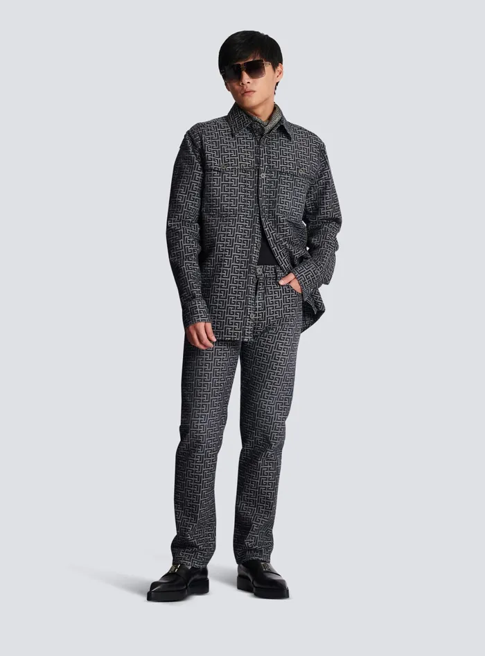 Balmain Denim Men Monogrammed Jacquard Denim Jeans Black