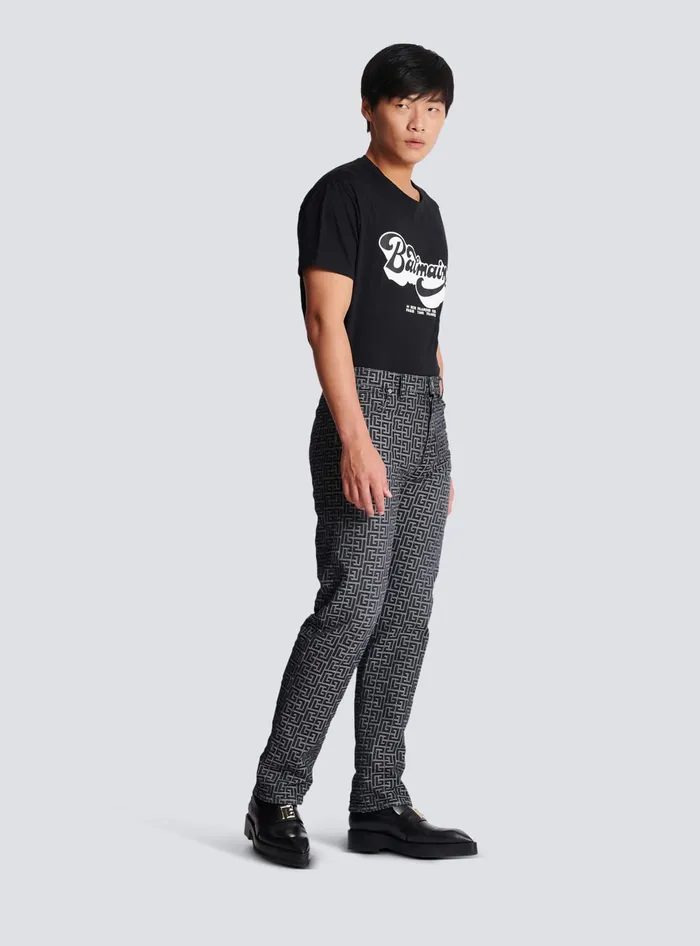 Balmain Denim Men Monogrammed Jacquard Denim Jeans Black