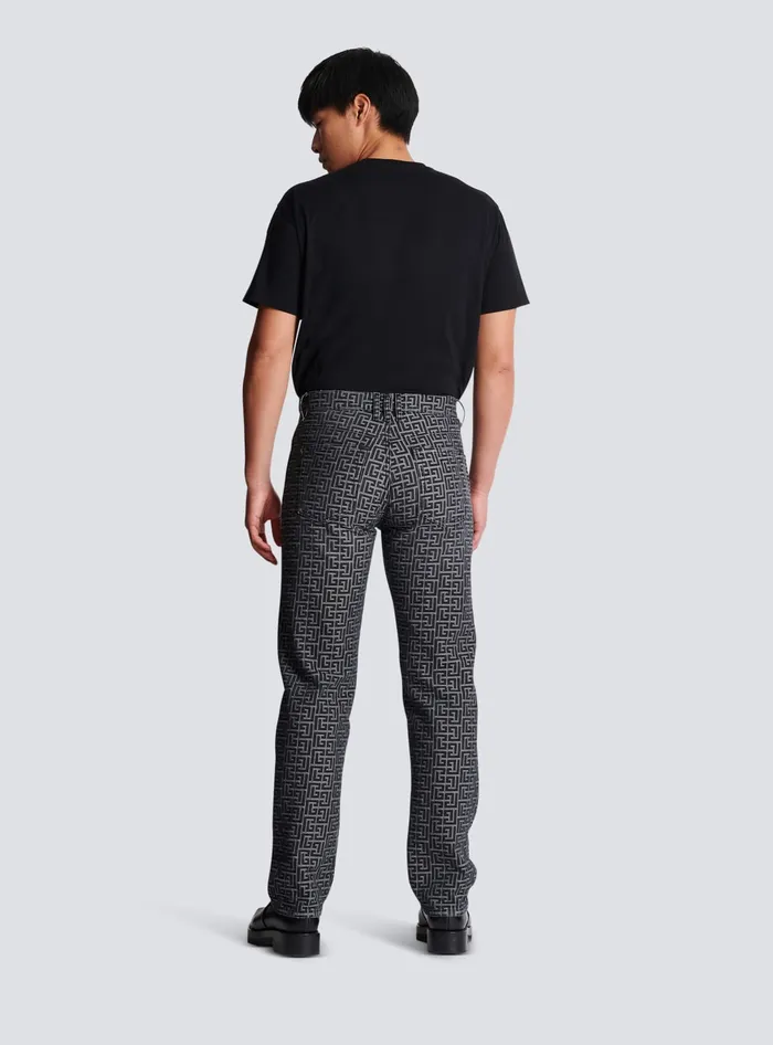 Balmain Denim Men Monogrammed Jacquard Denim Jeans Black