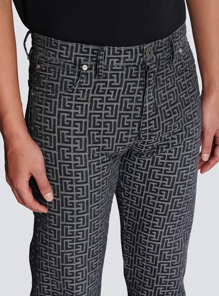 Balmain Denim Men Monogrammed Jacquard Denim Jeans Black