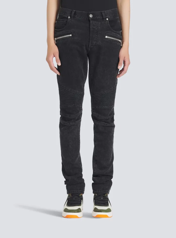 Balmain Denim Men Slim Cut Cotton Jeans Black
