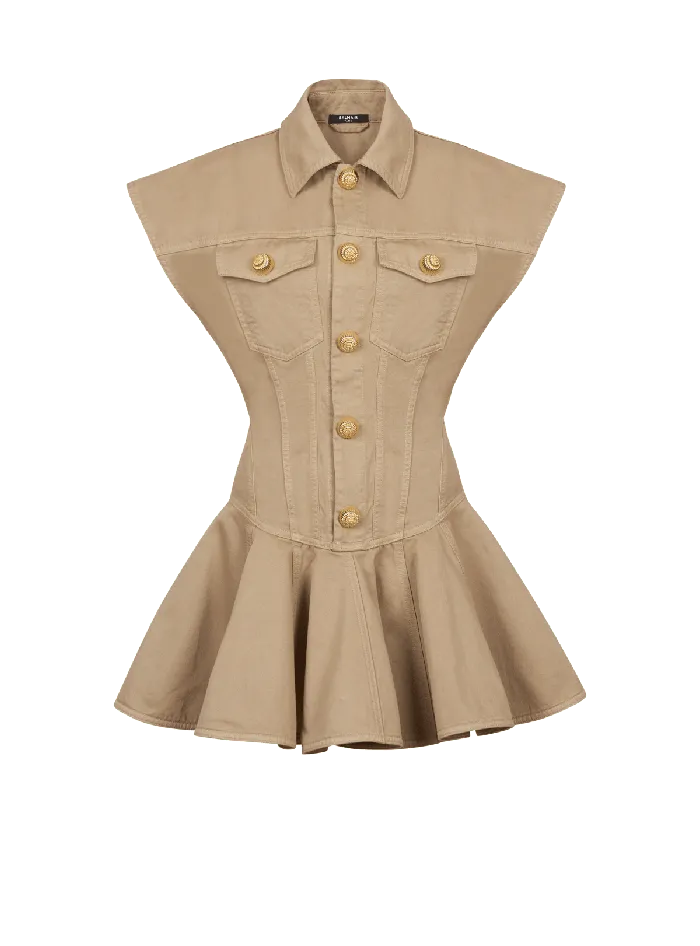 Balmain Dresses Women Flared Dress In Cotton Canvas Beige