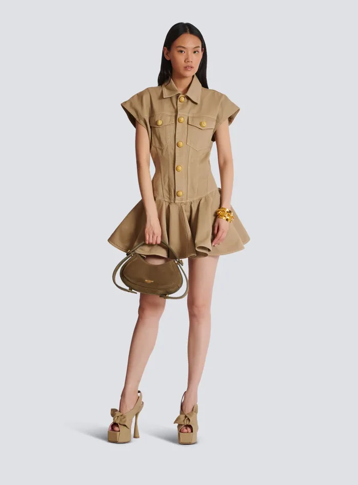 Balmain Dresses Women Flared Dress In Cotton Canvas Beige