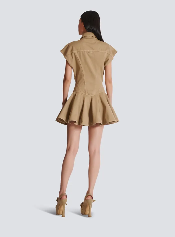 Balmain Dresses Women Flared Dress In Cotton Canvas Beige
