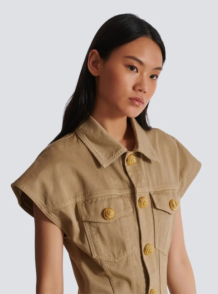 Balmain Dresses Women Flared Dress In Cotton Canvas Beige