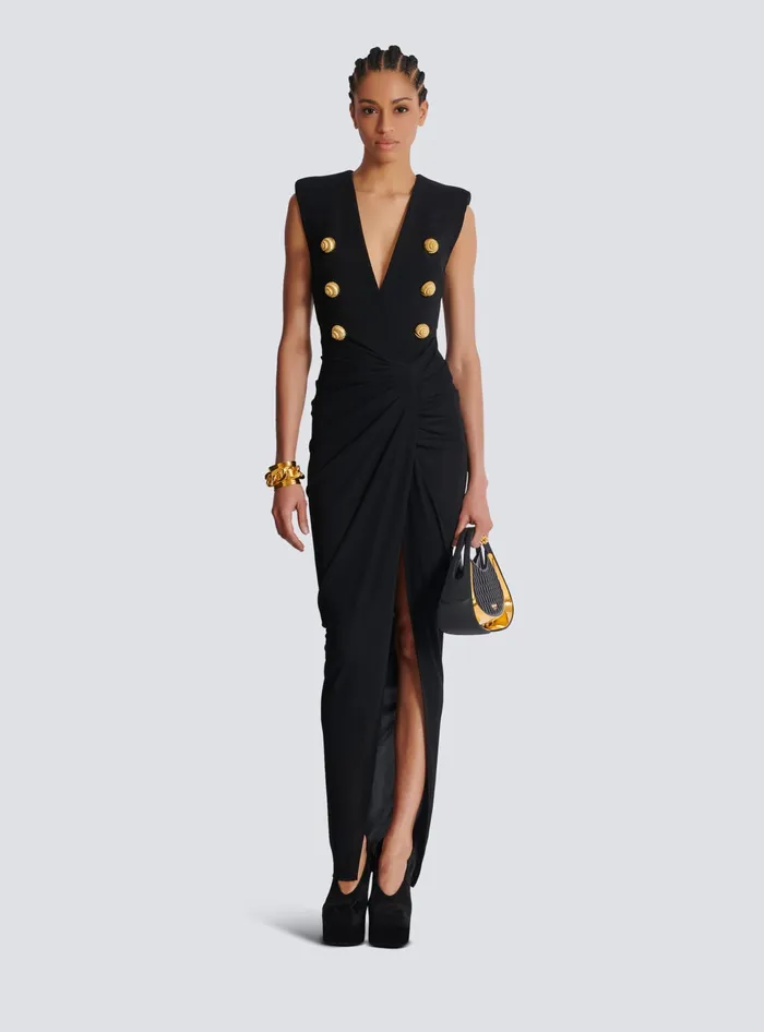 Balmain Dresses Women Long Tailored Crepe Dress Black