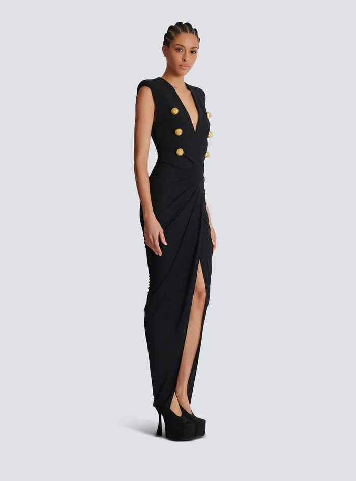 Balmain Dresses Women Long Tailored Crepe Dress Black