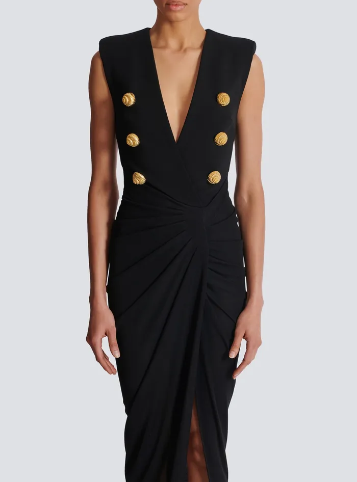 Balmain Dresses Women Long Tailored Crepe Dress Black