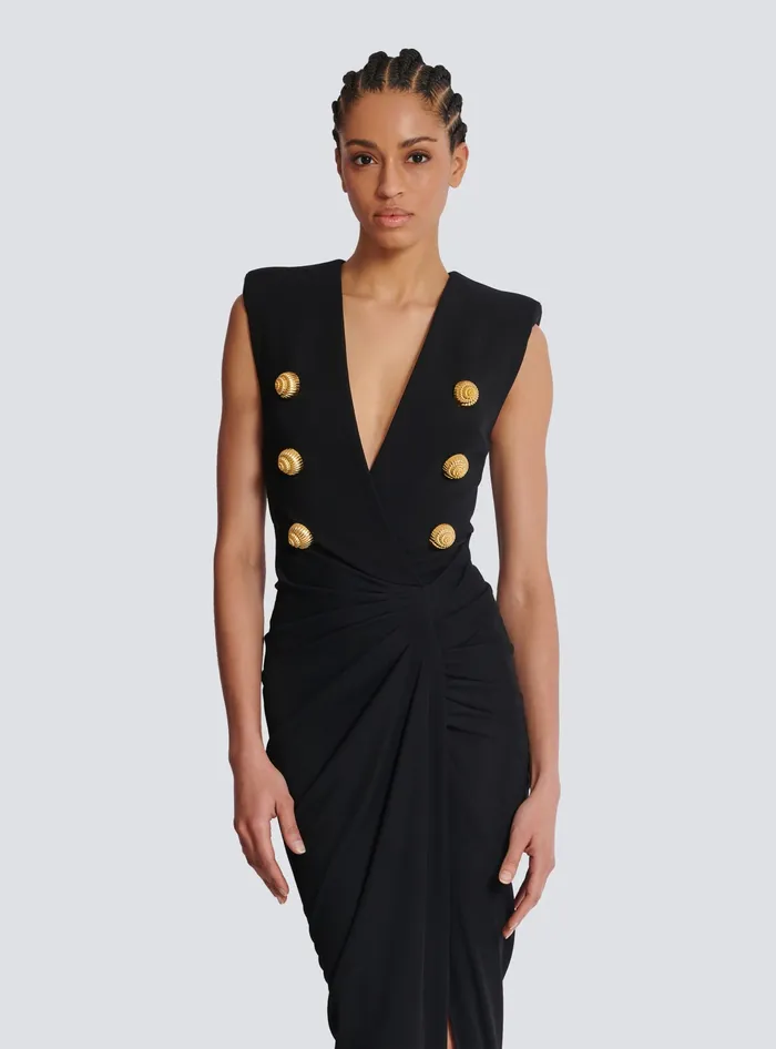 Balmain Dresses Women Long Tailored Crepe Dress Black