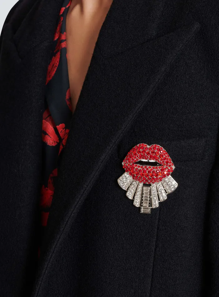 Balmain Fashion Jewelry Men Brass And Crystal Kiss Brooch Red