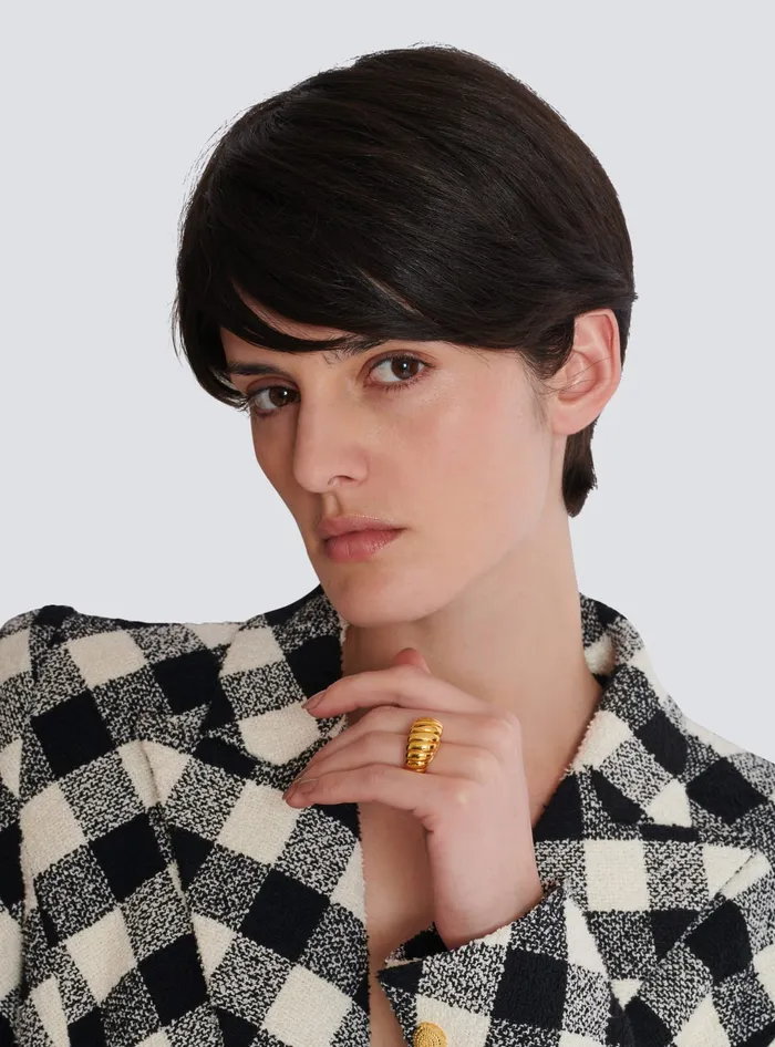 Balmain Fashion Jewelry Women Snail Ring In Brass And Crystals Gold