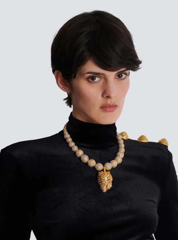 Balmain Fashion Jewelry Women Strawberry Metal And Rhinestone Necklace Gold