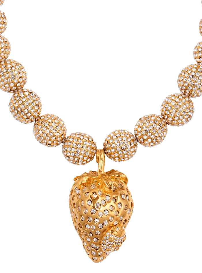 Balmain Fashion Jewelry Women Strawberry Metal And Rhinestone Necklace Gold