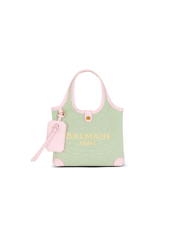 Balmain Grocery Bags Women Mini Canvas And Leather BArmy Grocery Bag Green