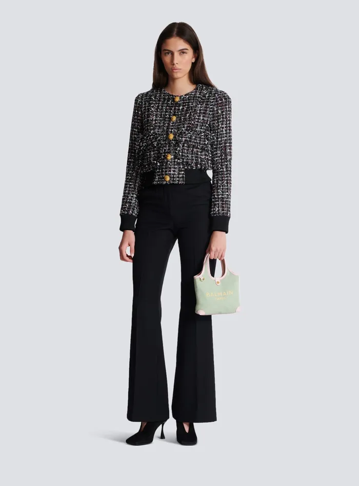 Balmain Grocery Bags Women Mini Canvas And Leather BArmy Grocery Bag Green