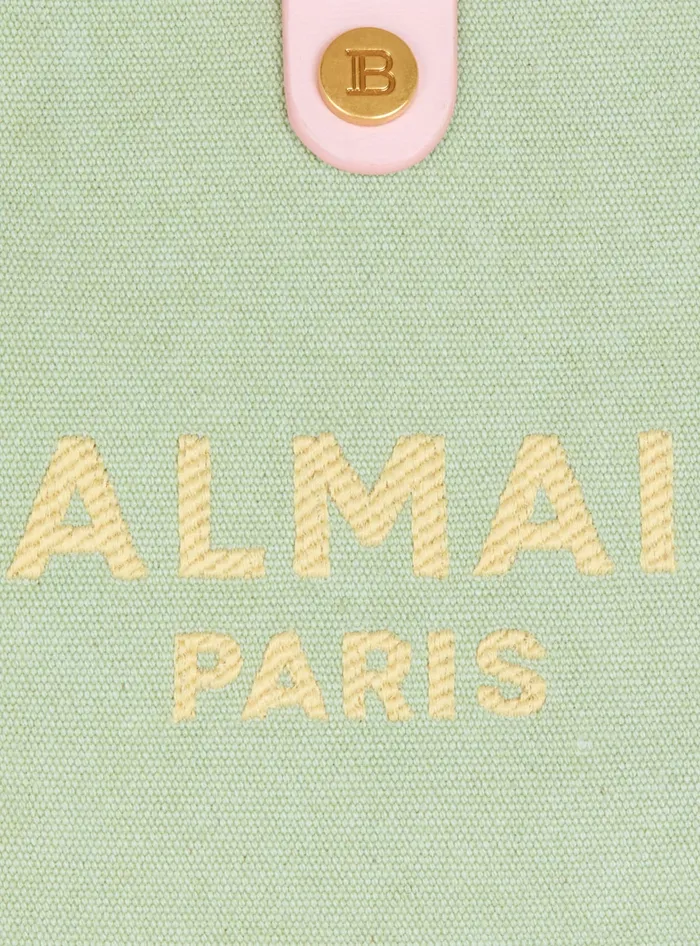 Balmain Grocery Bags Women Mini Canvas And Leather BArmy Grocery Bag Green