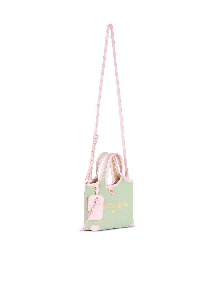 Balmain Grocery Bags Women Mini Canvas And Leather BArmy Grocery Bag Green