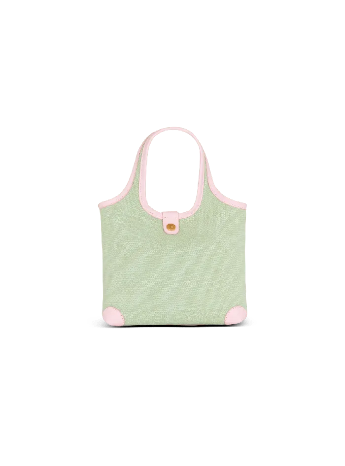 Balmain Grocery Bags Women Mini Canvas And Leather BArmy Grocery Bag Green