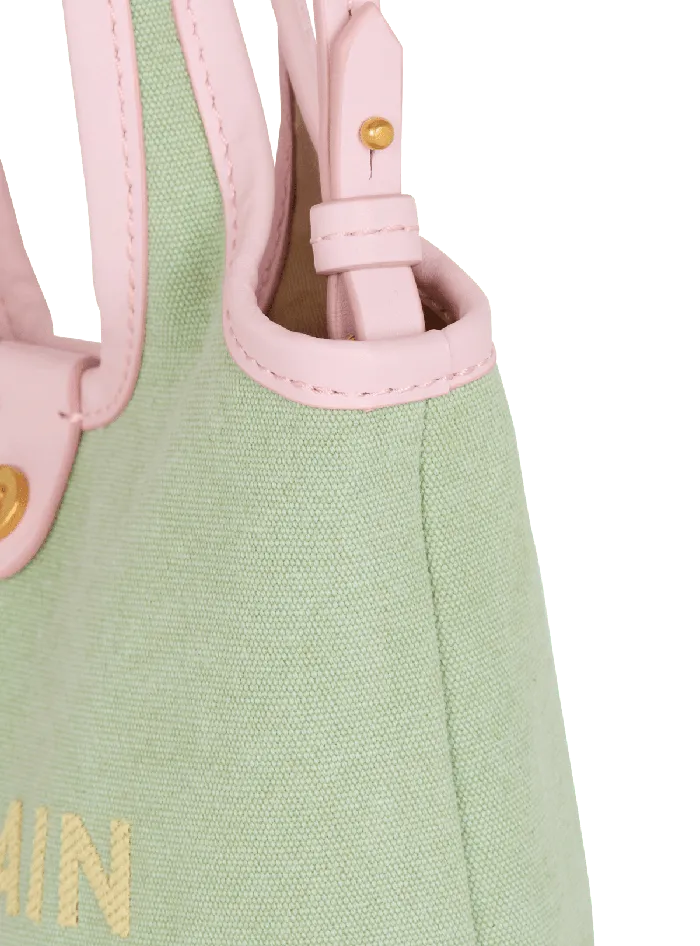 Balmain Grocery Bags Women Mini Canvas And Leather BArmy Grocery Bag Green