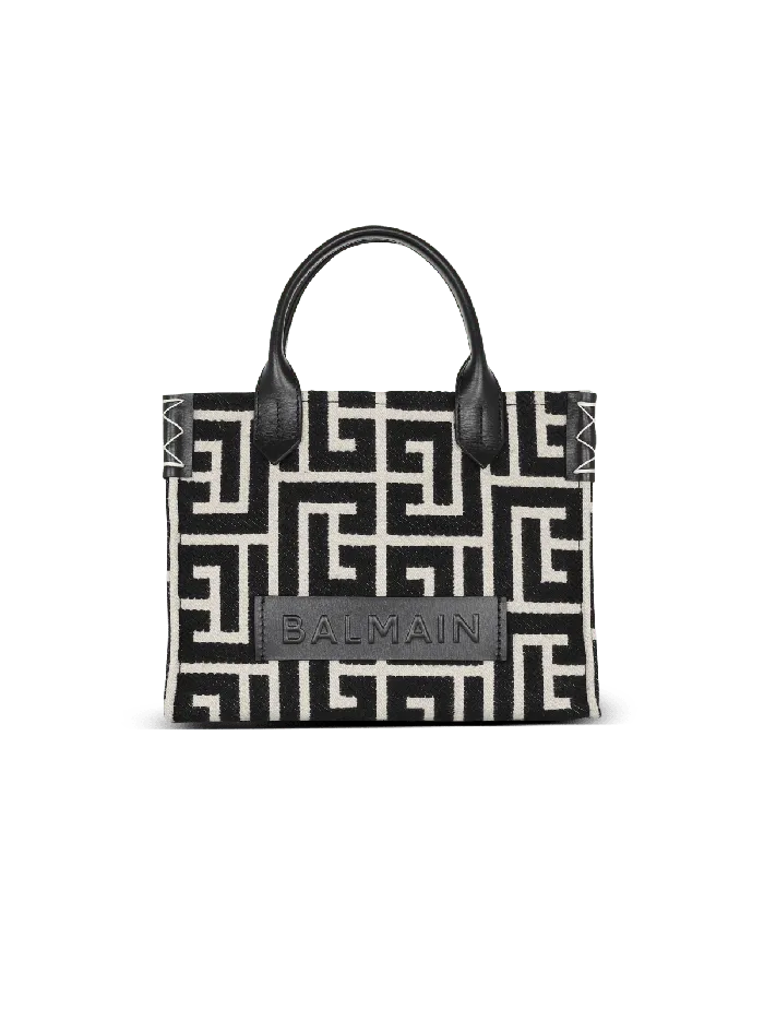 Balmain Handbags Women BArmy Monogrammed Jacquard And Leather Tote Bag Black