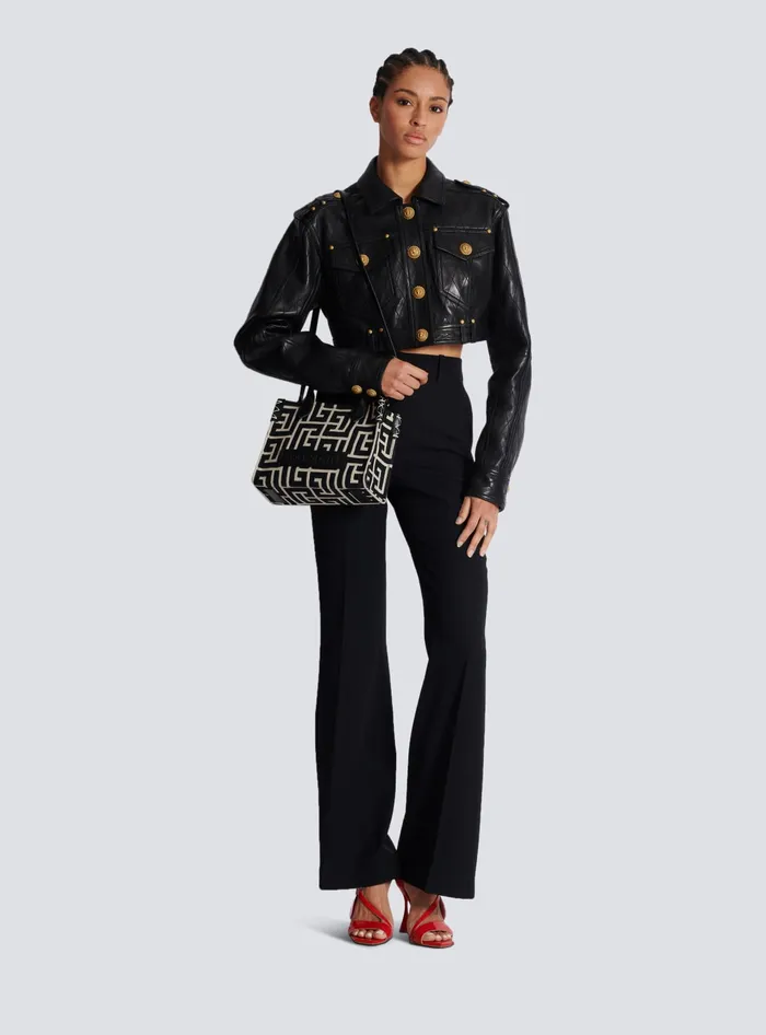 Balmain Handbags Women BArmy Monogrammed Jacquard And Leather Tote Bag Black